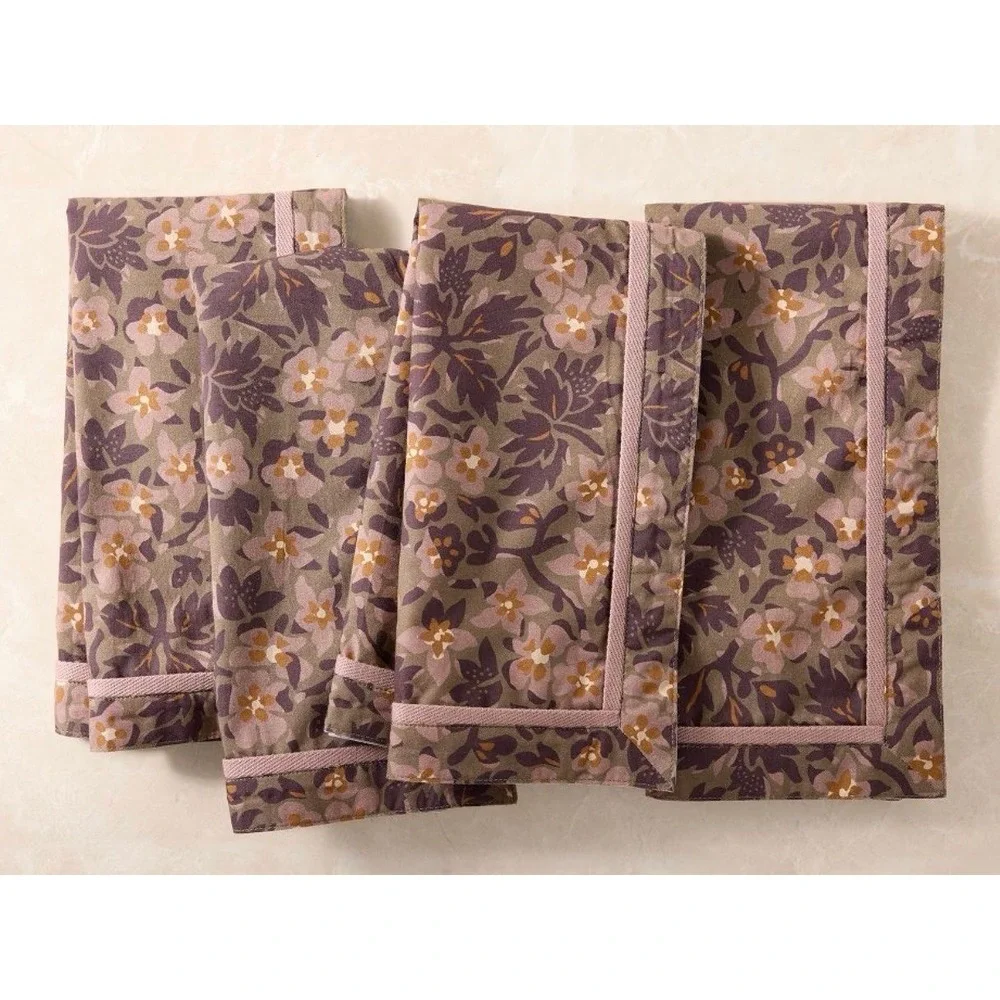West Elm Napkins, Set of 16, Blake Floral & Picot Edge Burgundy NWT, Retail $176